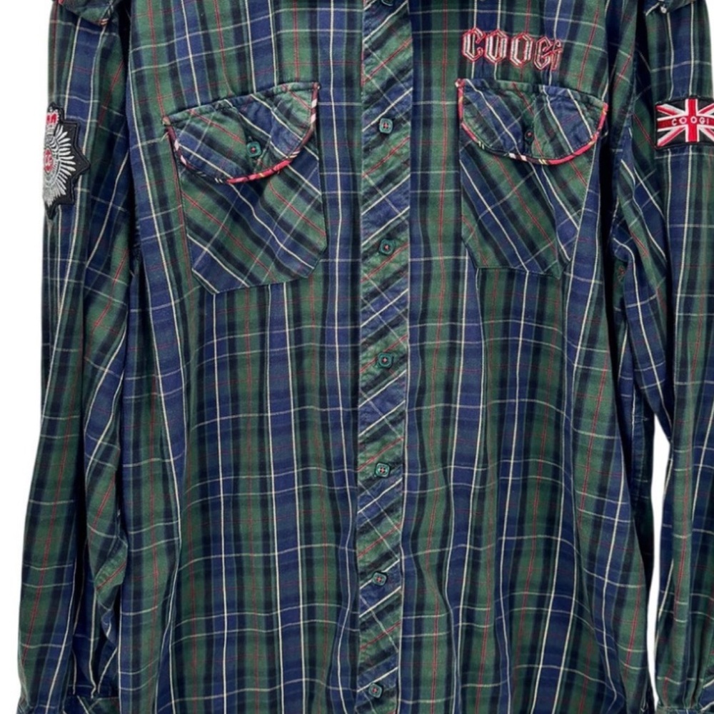 Coogi Men's Blue Plaid Shirt